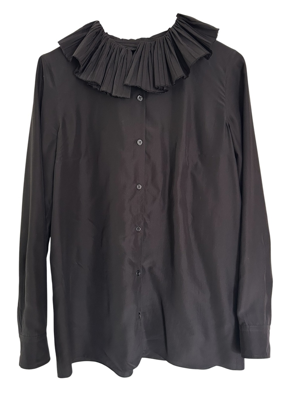 SONIA RYKIEL 100% Silk Black Blouse with Ruffle Collar in Size US 6 / FR 38